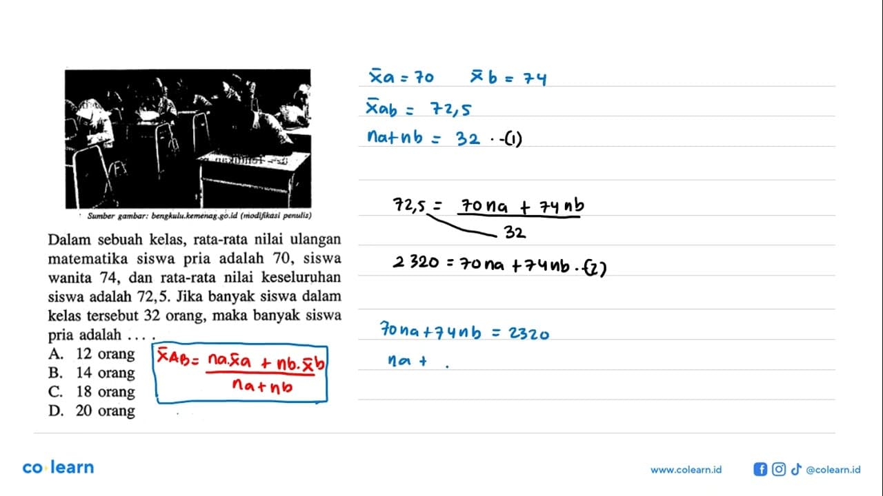 Dalam sebuah kelas, rata-rata nilai ulangan matematika