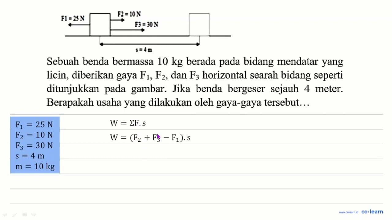 Sebuah benda bermassa 10 kg berada pada bidang mendatar