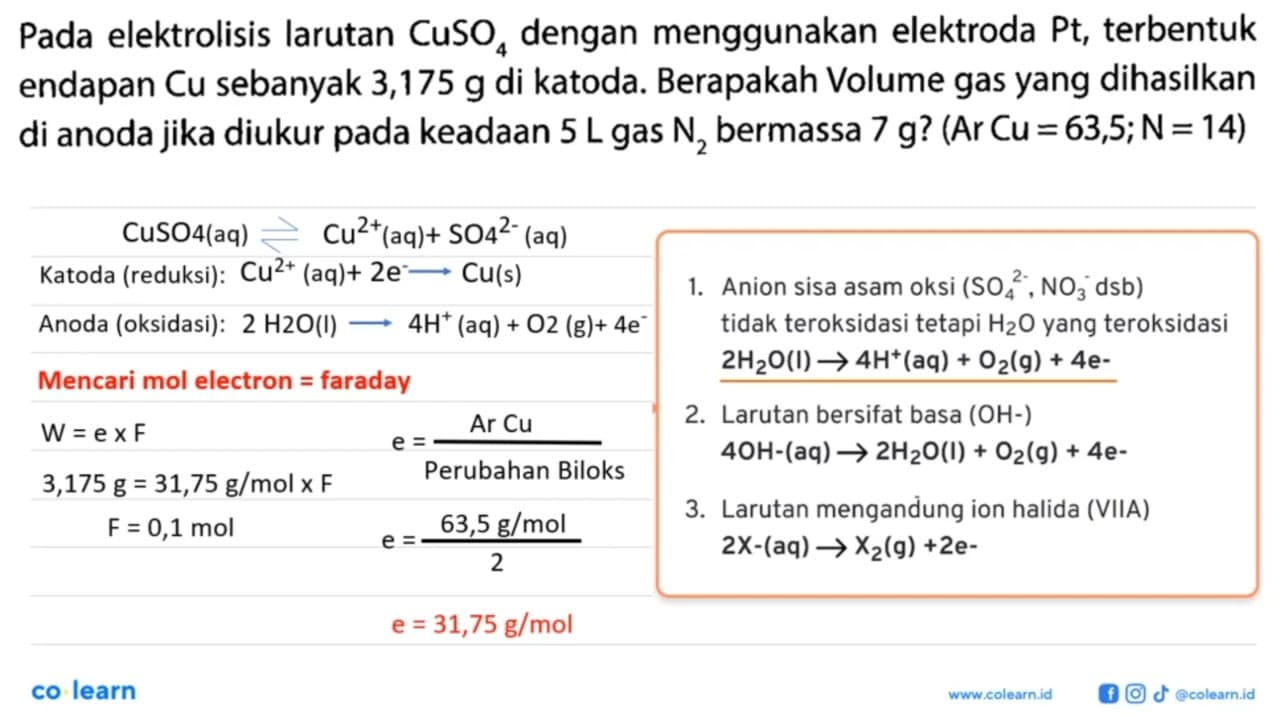 Pada elektrolisis larutan CuSO4 dengan menggunakan