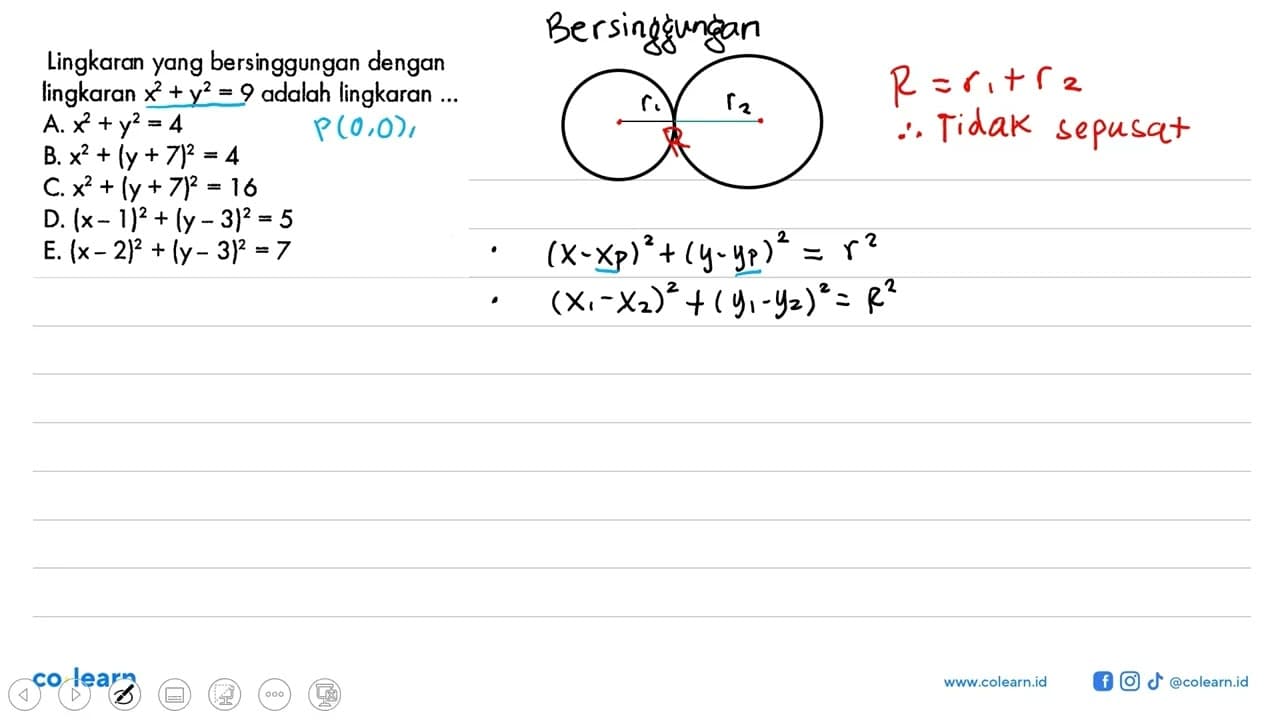 Lingkaran yang bersinggungan dengan lingkaran x^2+y^2=9