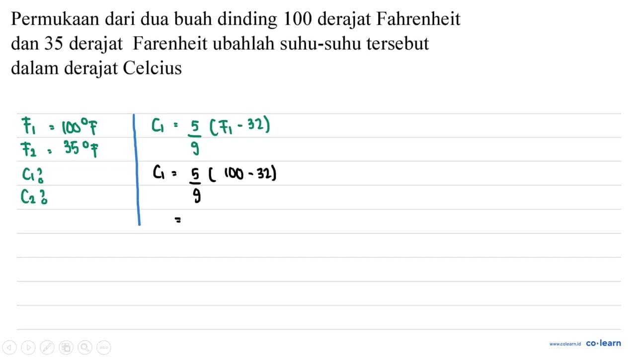 Permukaan dari dua buah dinding 100 derajat Fahrenheit dan