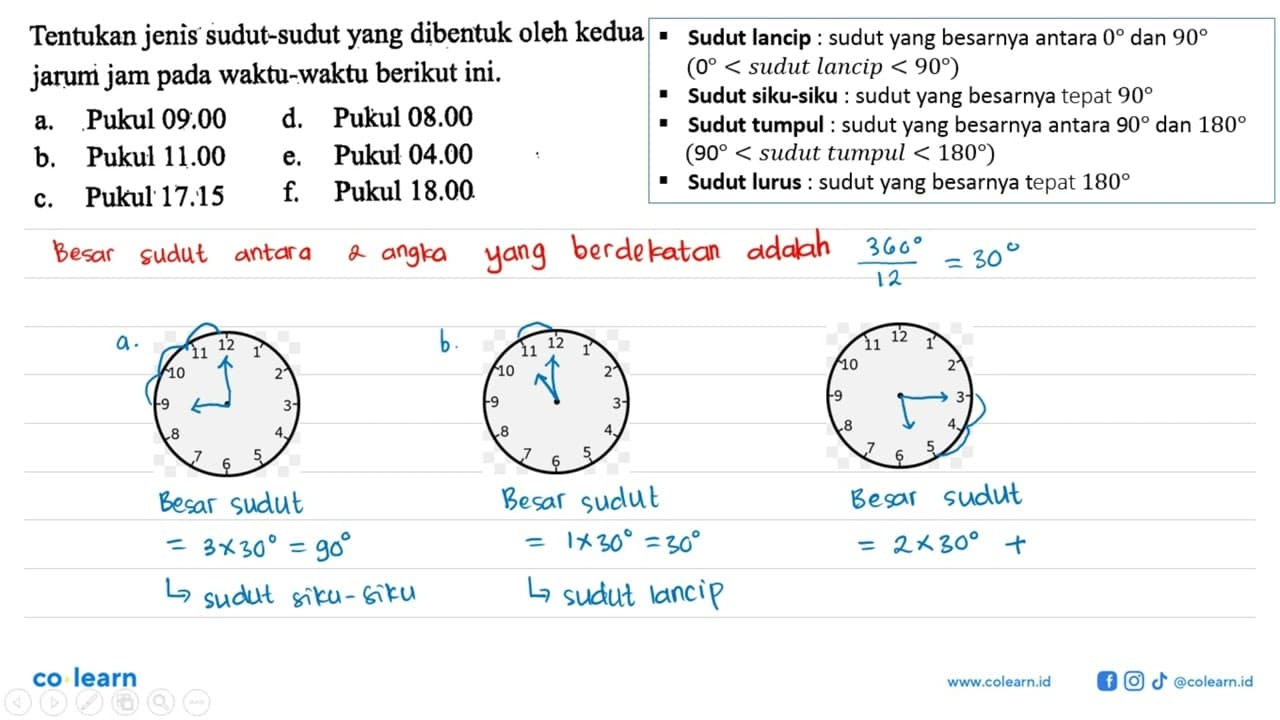 Tentukan jenis sudut-sudut yang dibentuk oleh kedua jarum