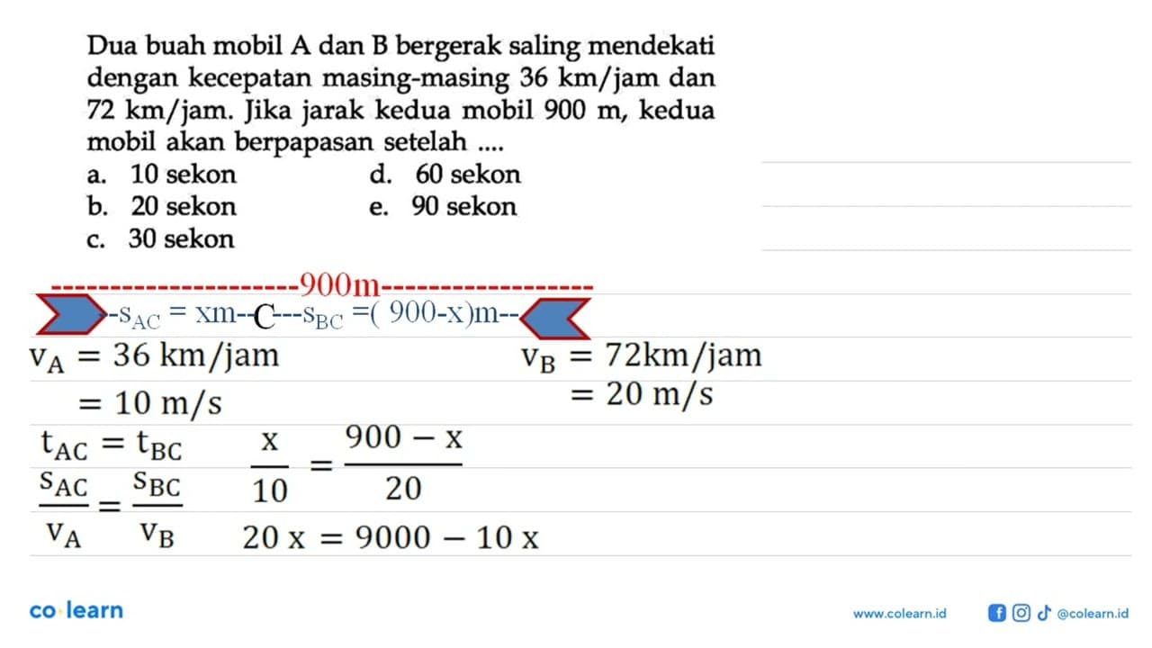 Dua buah mobil A dan B bergerak saling mendekati dengan