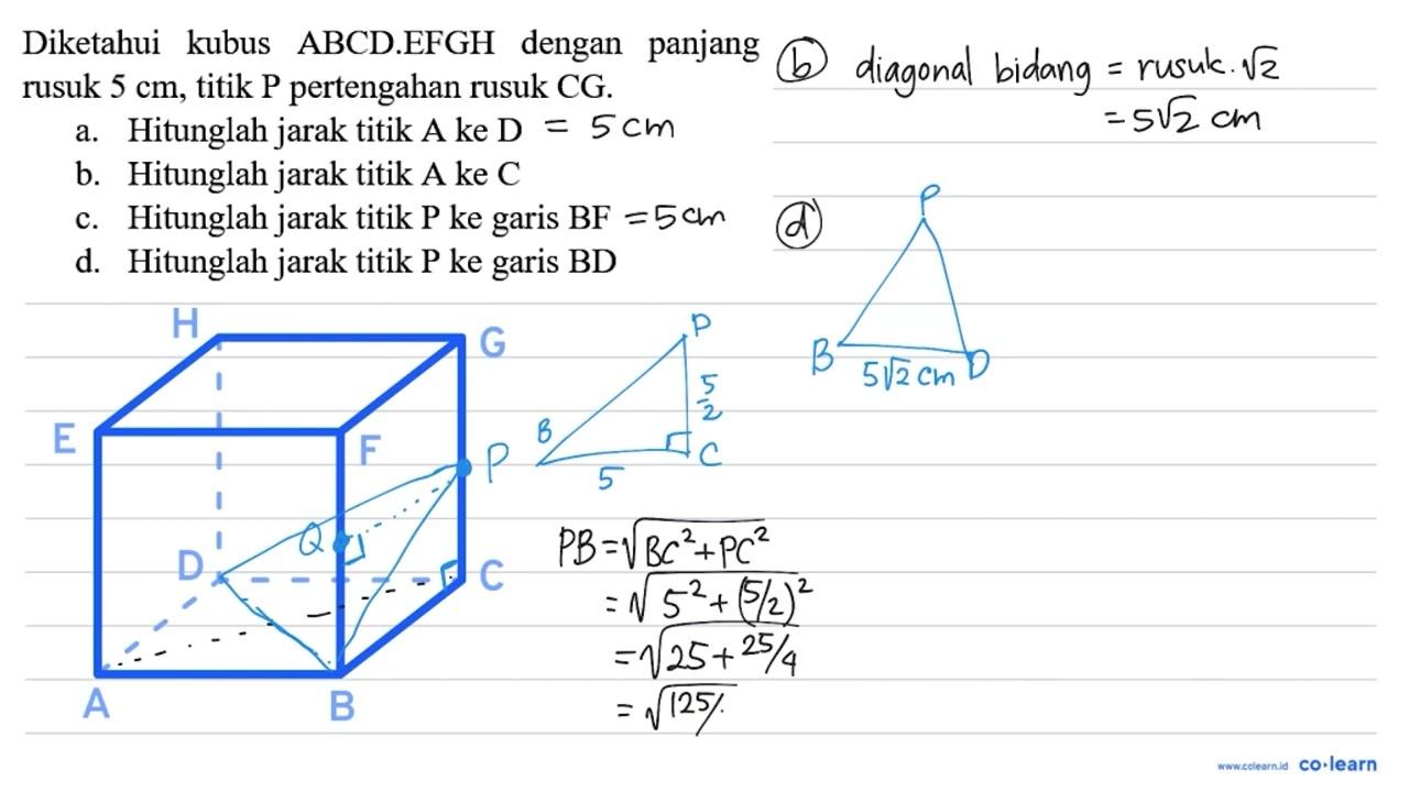 Diketahui kubus ABCD.EFGH dengan panjang rusuk 5 cm , titik