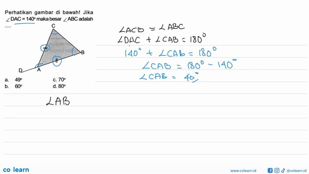 Perhatikan gambar di bawah! Jika sudut DAC=140 maka besar