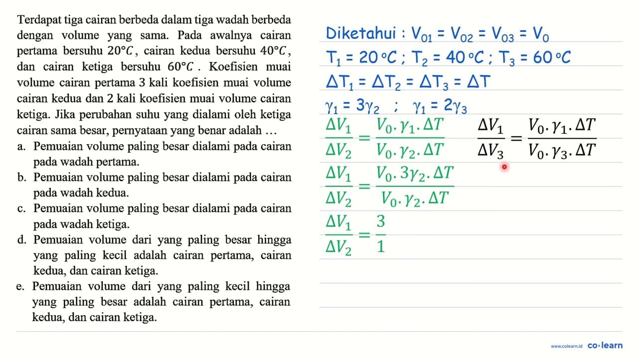 Terdapat tiga cairan berbeda dalam tiga wadah berbeda