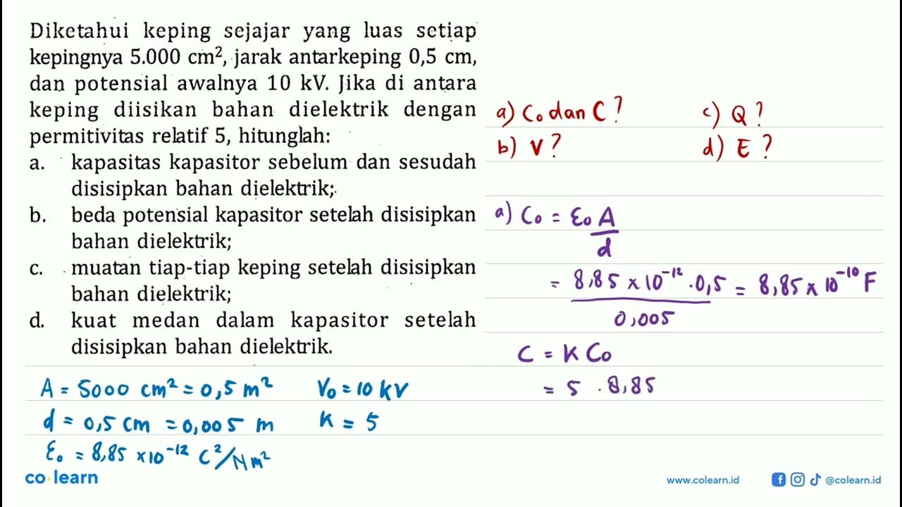 Diketahui keping sejajar yang luas setiap kepingnya 5.000