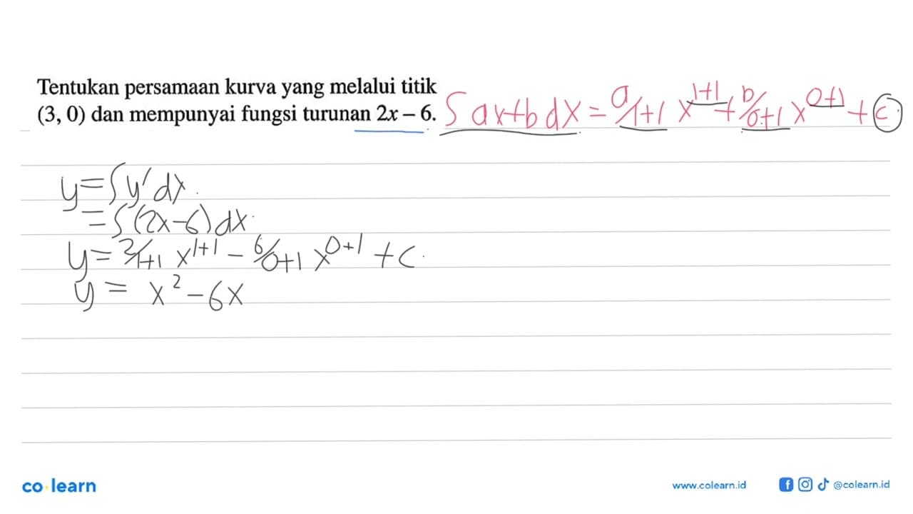 Tentukan persamaan kurva yang melalui titik (3,0) dan