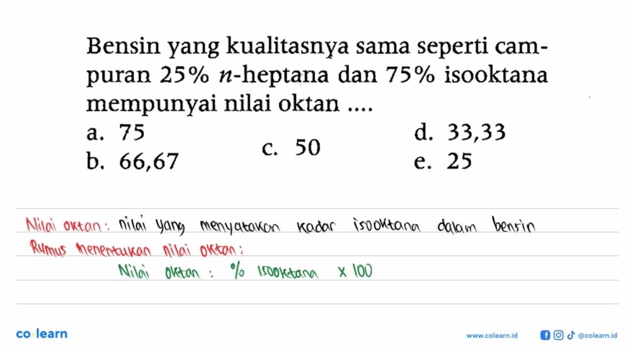 Bensin yang kualitasnya sama seperti campuran 25% n-heptana