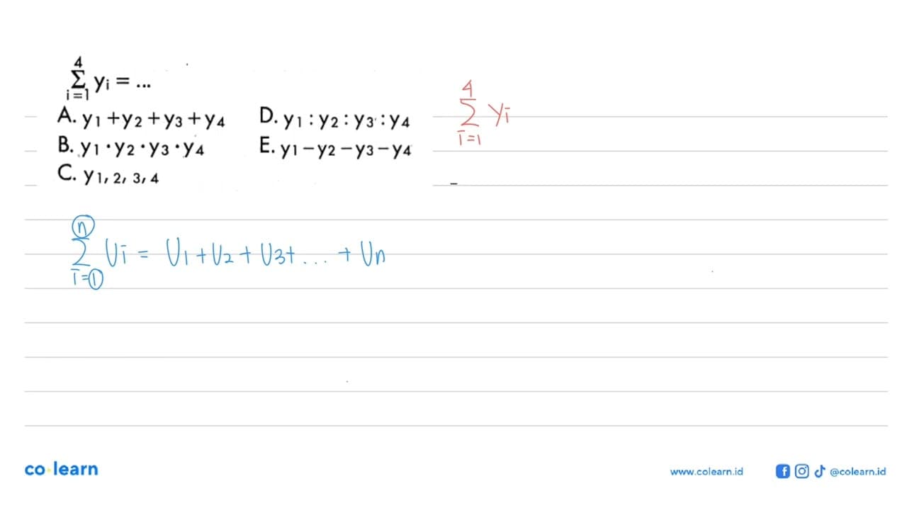 sigma i=1 4 yi=...