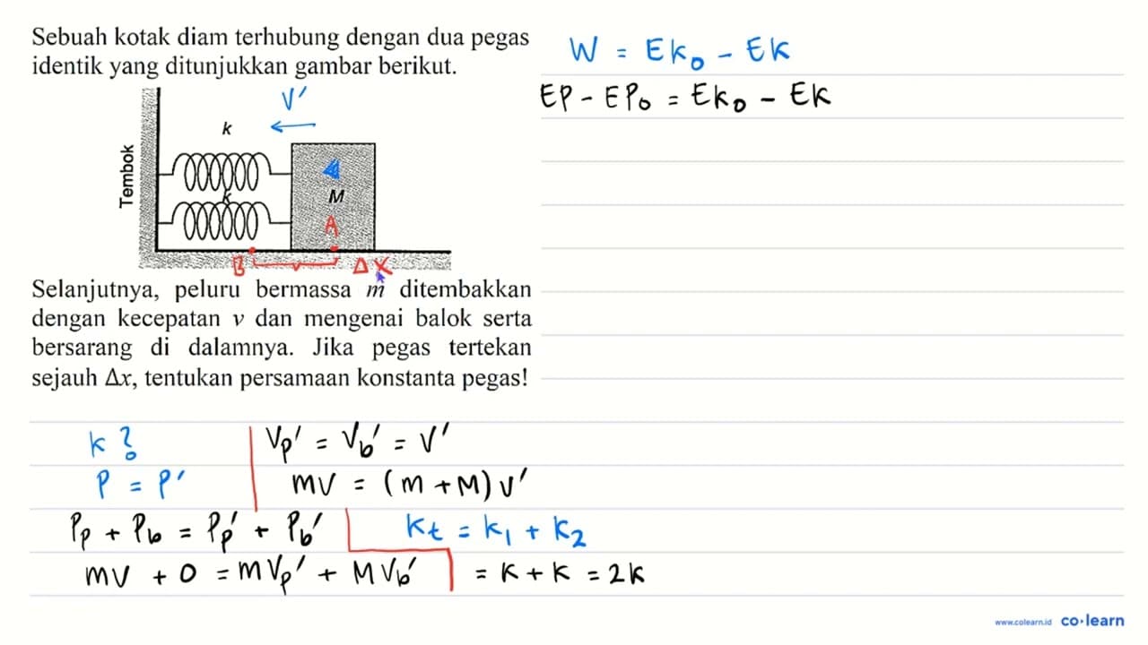 Sebuah kotak diam terhubung dengan dua pegas identik yang