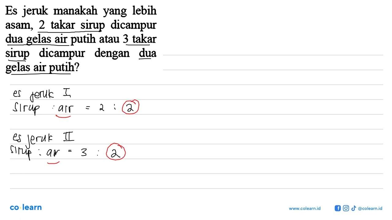 Es jeruk manakah yang lebih asam, 2 takar sirup dicampur