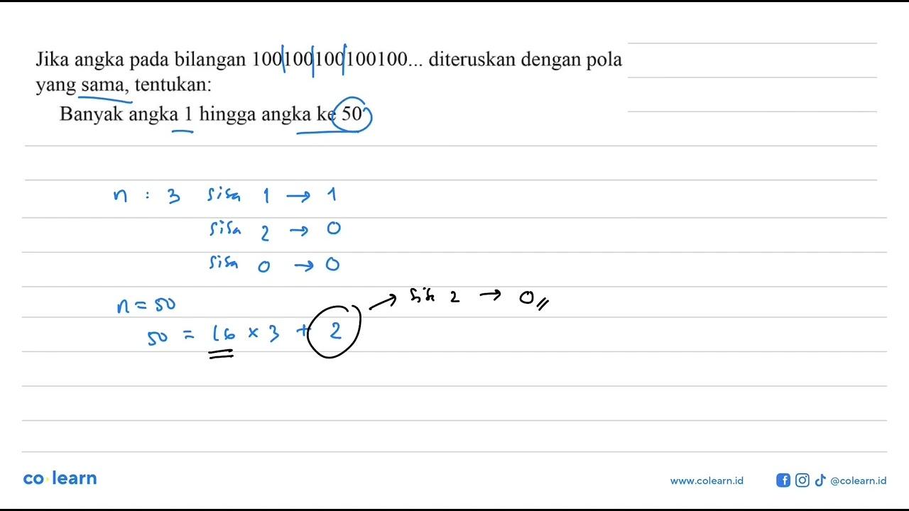 Jika angka pada bilangan 100100100100100... diteruskan