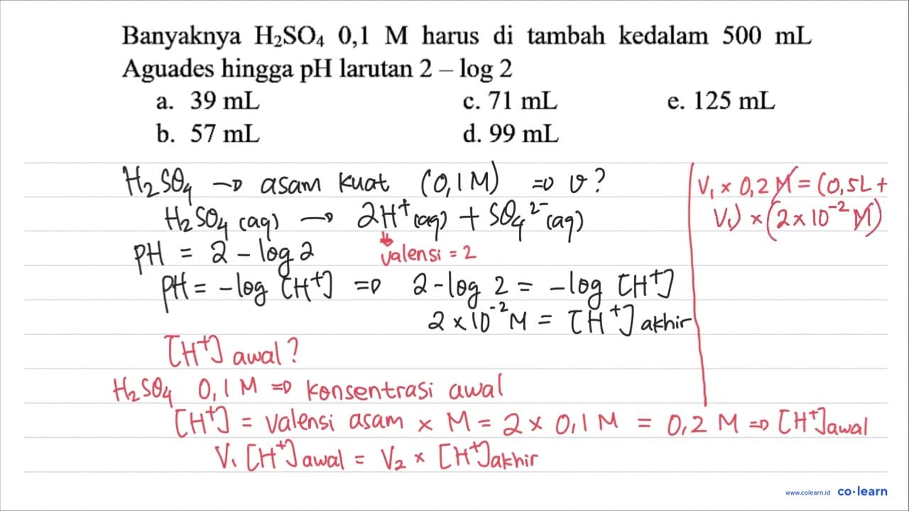 Banyaknya H_(2) SO_(4) 0,1 M harus di tambah kedalam 500 mL