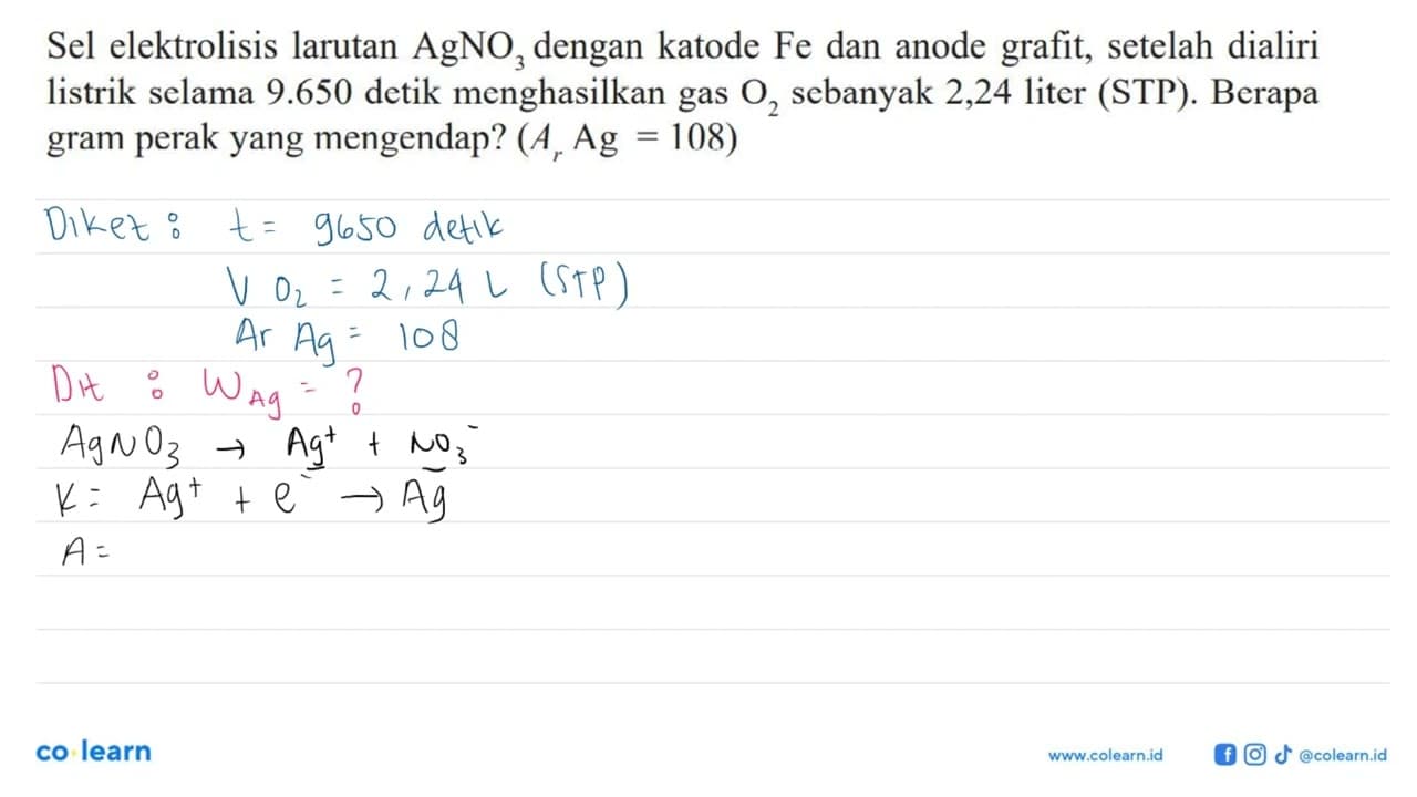 Sel elektrolisis larutan AgNO3 dengan katode Fe dan anode