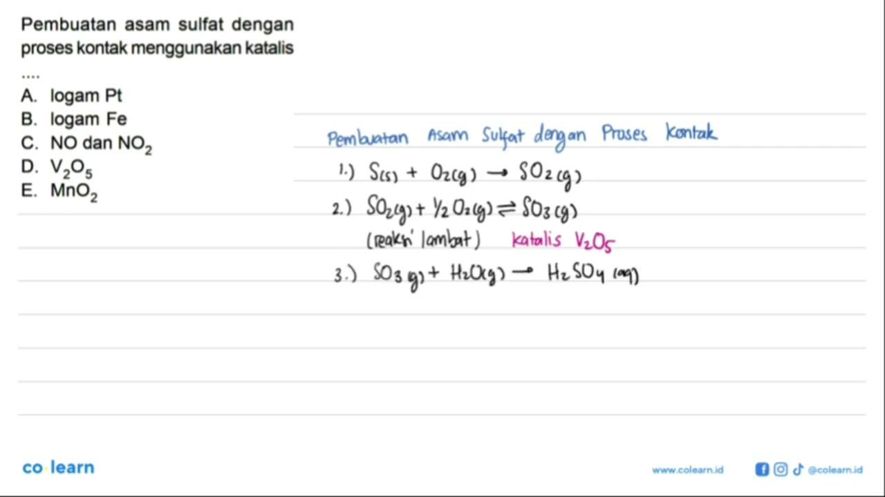 Pembuatan asam sulfat dengan proses kontak menggunakan