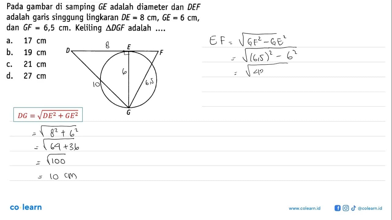 Pada gambar di samping GE adalah diameter dan DEF adalah