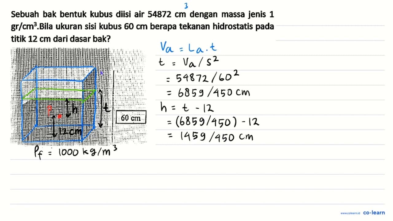 Sebuah bak bentuk kubus diisi air 54872 cm dengan massa