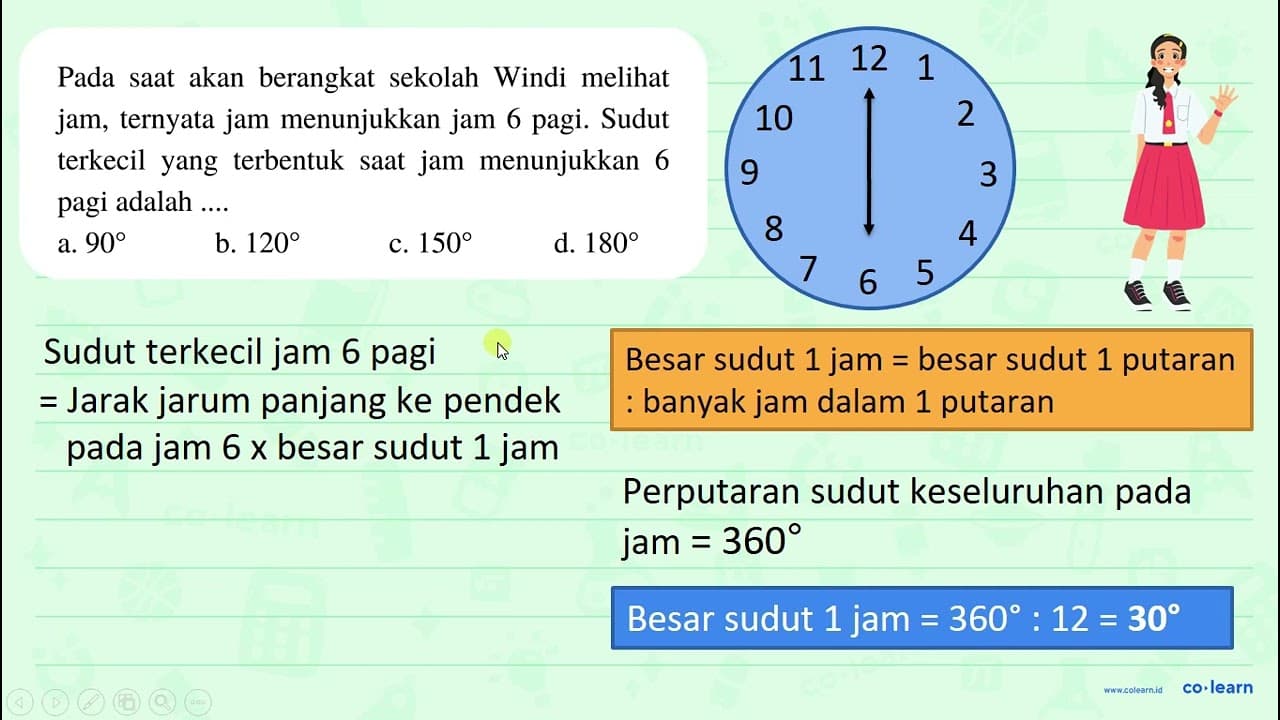 Pada saat akan berangkat sekolah Windi melihat jam,