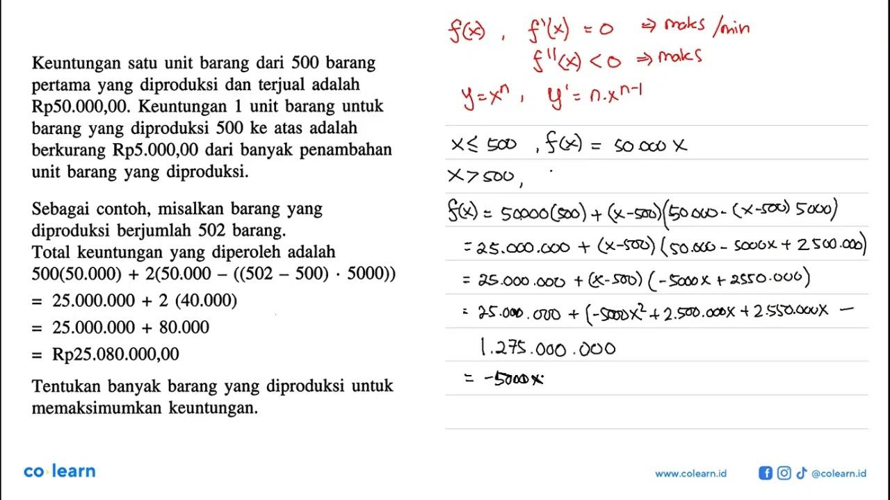 Keuntungan satu unit barang dari 500 barang pertama yang