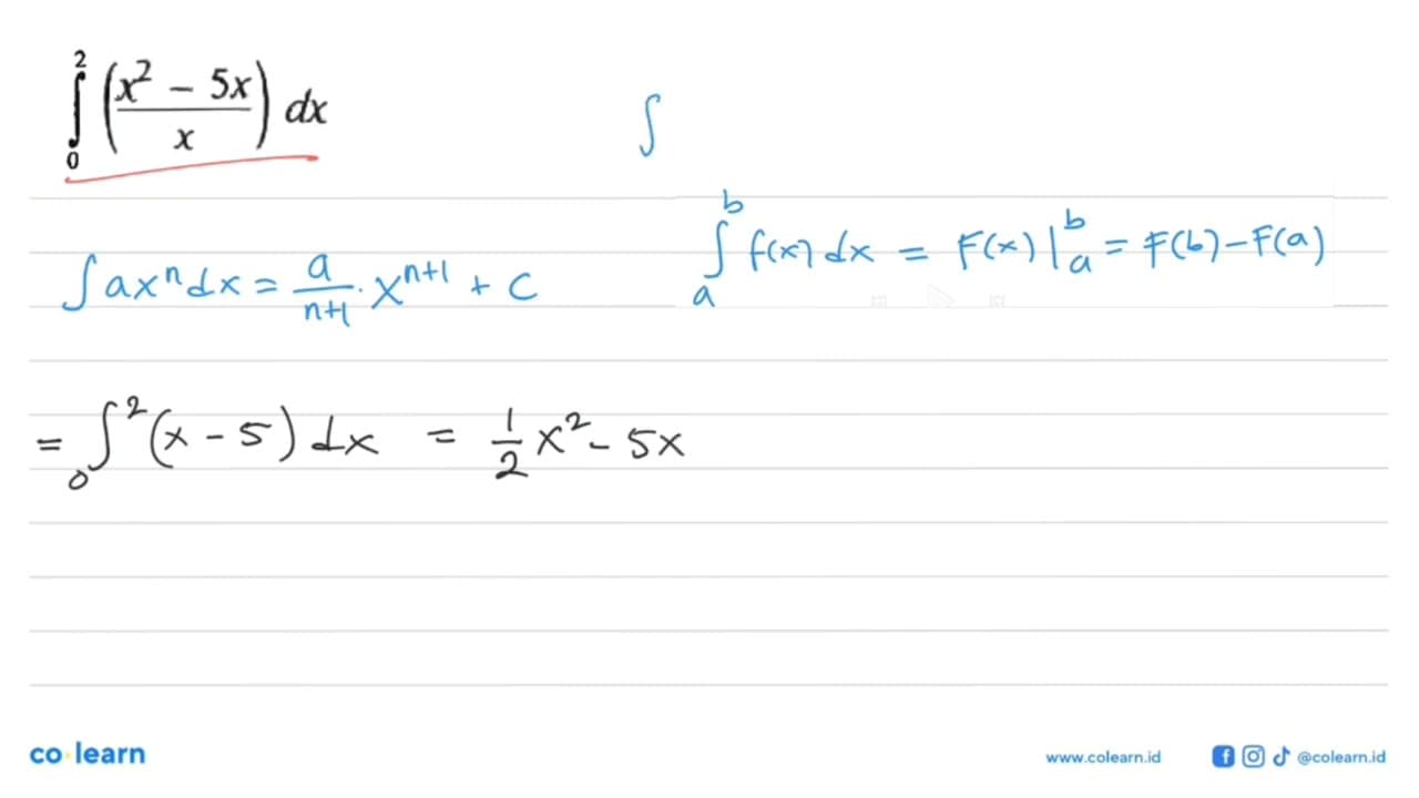 integral 0 2 ((x^2-5x)/x) dx