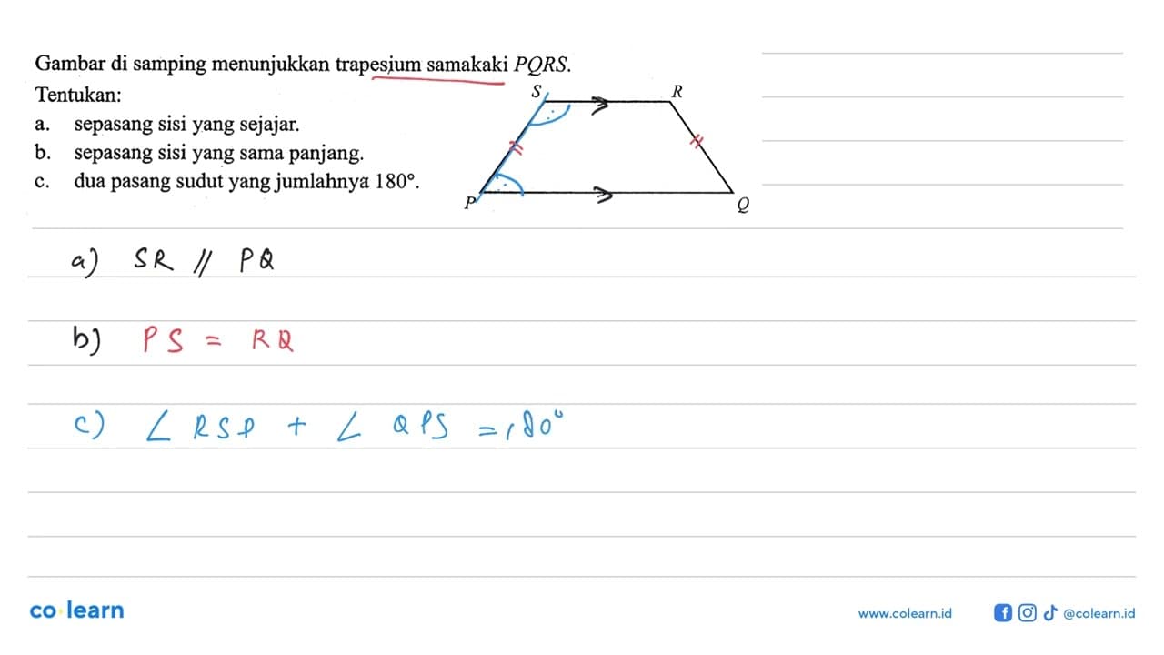 Gambar di samping menunjukkan trapesium samakaki PQRS.