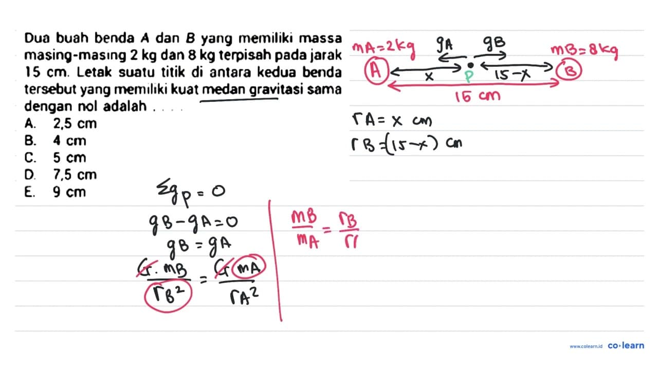 Dua buah benda A dan B yang memiliki massa masing-masing 2