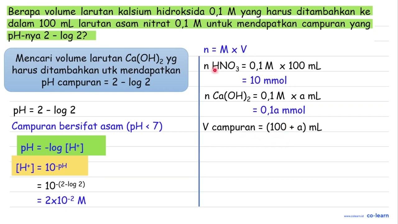 Berapa volume larutan kalsium hiroksida 0,1 M yang harus