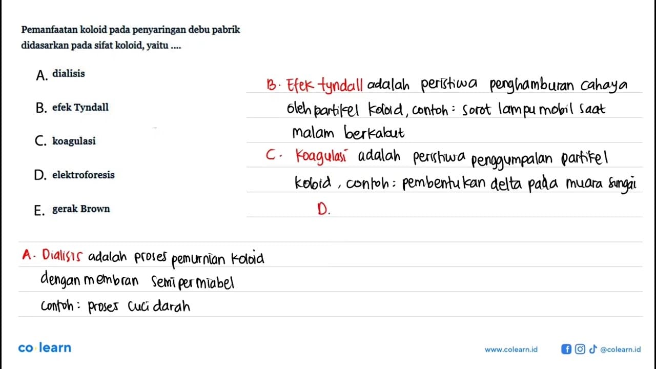 Pemanfaatan koloid pada penyaringan debu pabrik didasarkan