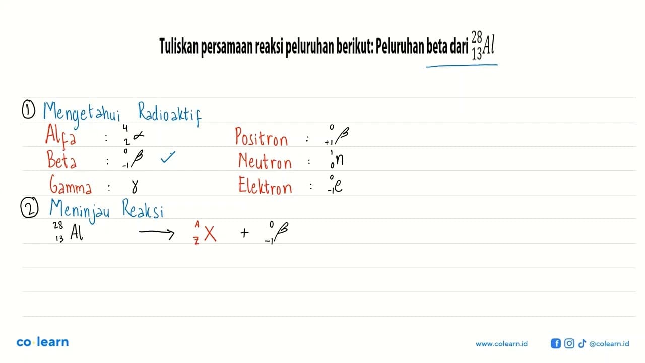 Tuliskan persamaan reaksi peluruhan berikut: Peluruhan beta