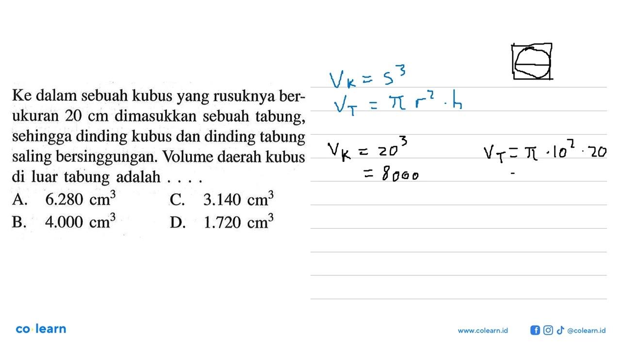 Ke dalam sebuah kubus yang rusuknya berukuran 20 cm