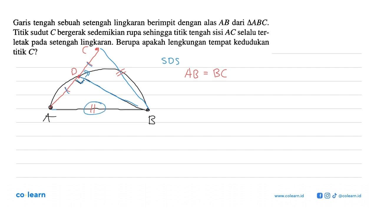 Garis tengah sebuah setengah lingkaran berimpit dengan alas