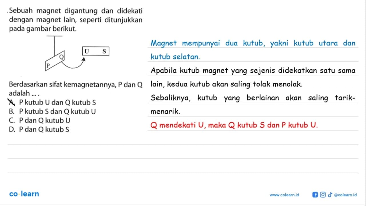 Sebuah magnet digantung dan didekati dengan magnet lain,