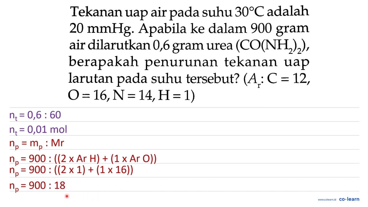 Tekanan uap air pada suhu 30 C adalah 20 mmHg . Apabila ke