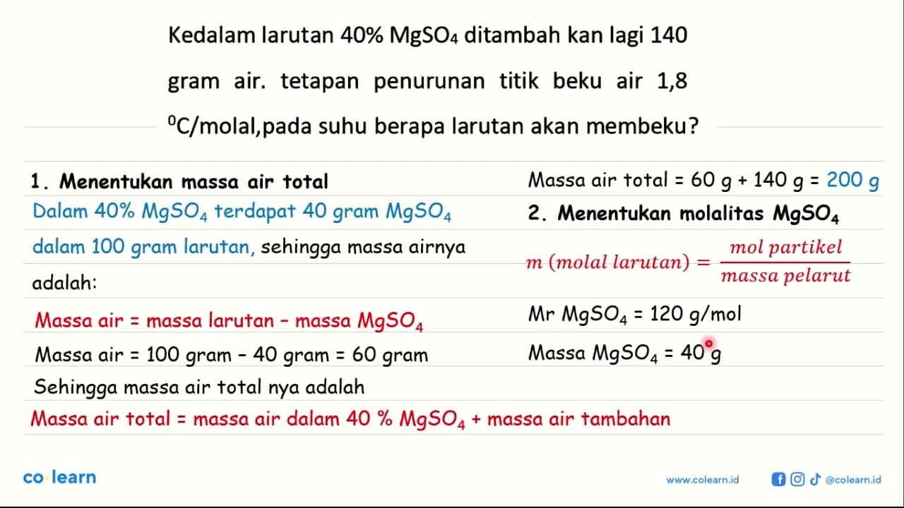 Kedalam larutan 40% MgSO4 ditambah kan lagi 140 gram air.