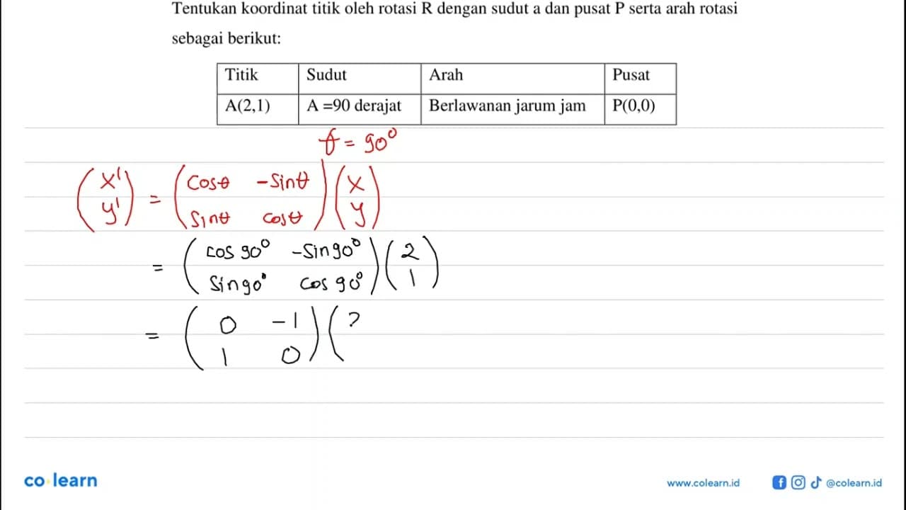 Tentukan koordinat titik oleh rotasi R dengan sudut a dan