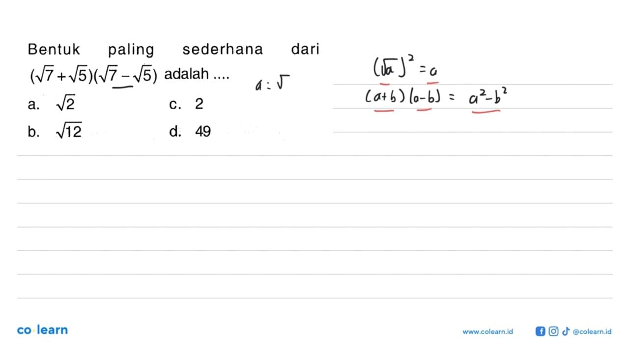 Bentuk paling sederhana dari (akar(7) + akar(5)(akar(7)