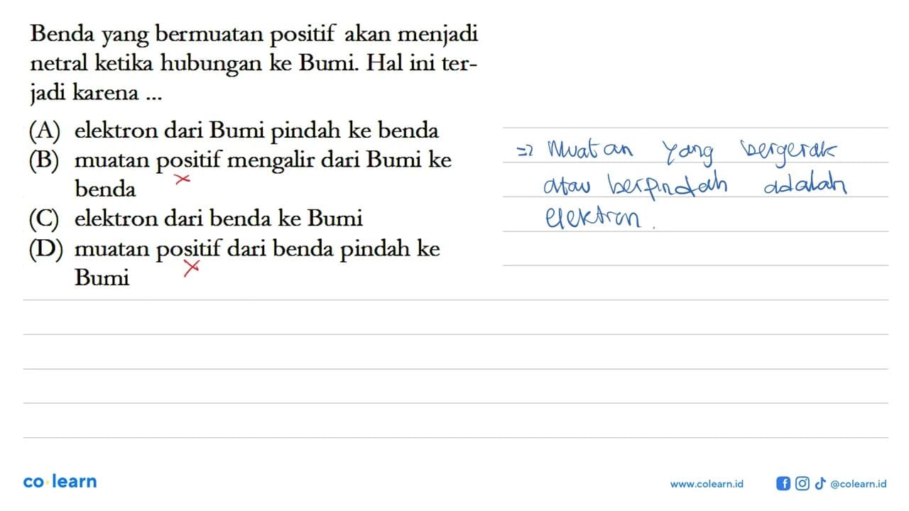 Benda yang bermuatan positif akan menjadi netral ketika