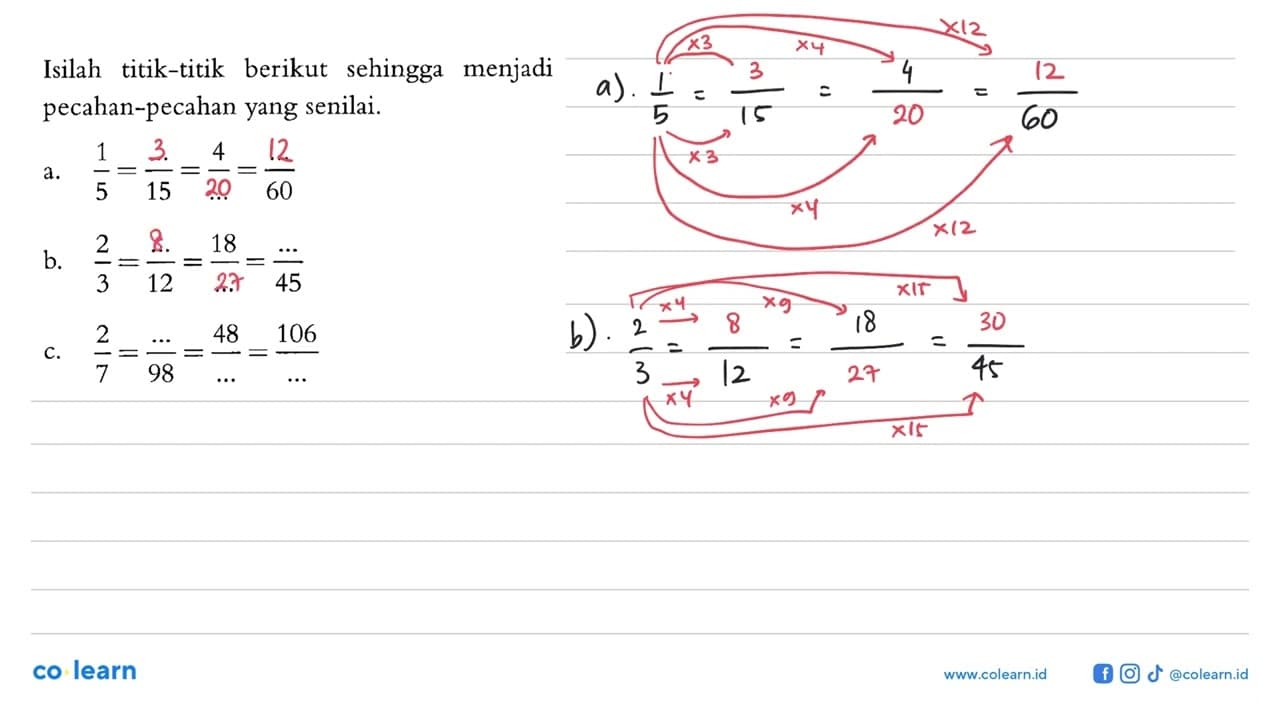 Isilah titik-titik berikut sehingga menjadi pecahan-pecahan