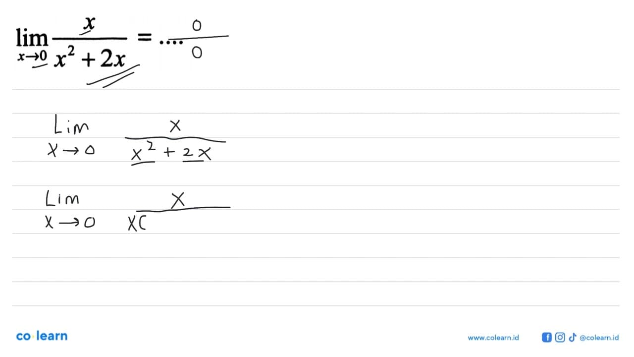 limit x->0 x/(x^2+2x)= ....