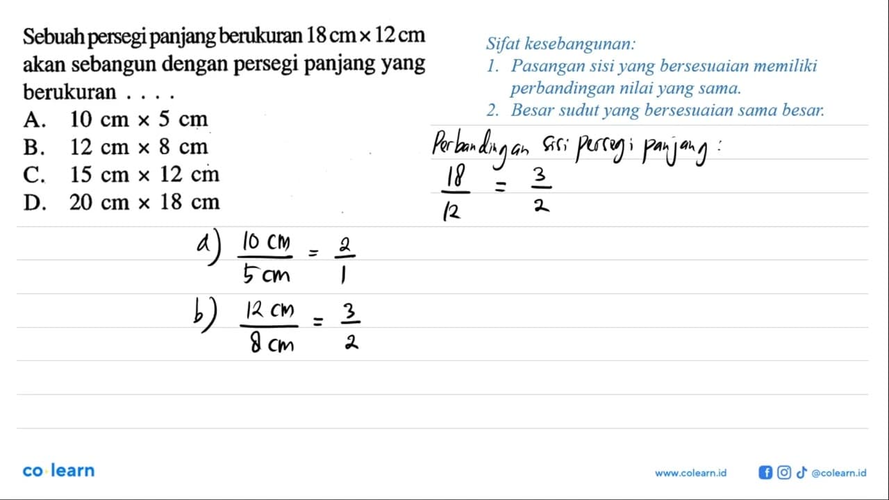 Sebuah persegipanjang berukuran 18 cmx12 cm akan sebangun