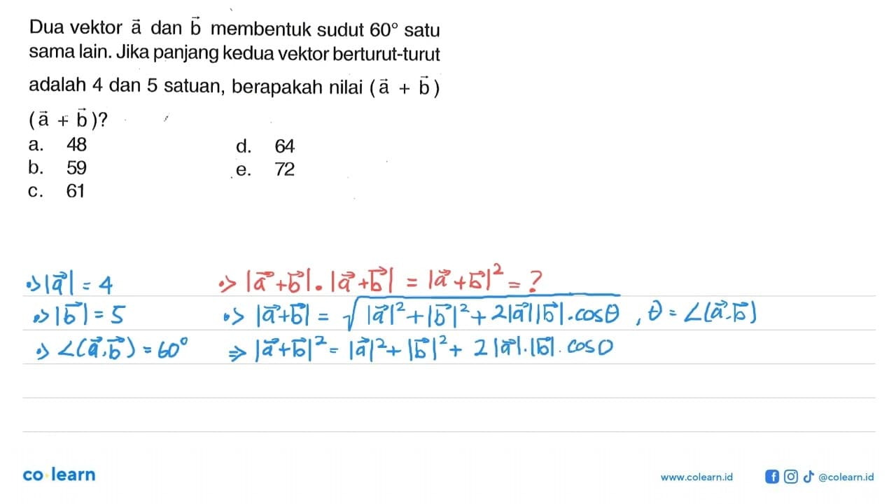 Dua vektor a dan vektor b membentuk sudut 60 satu sama