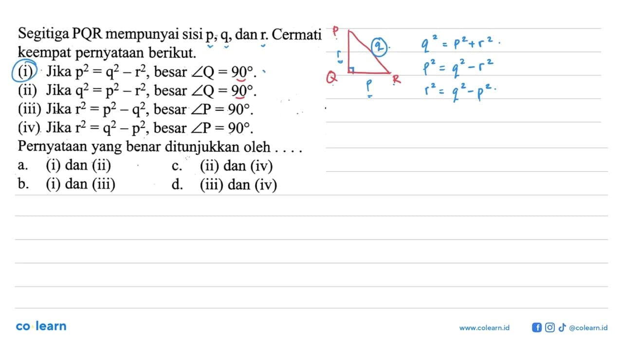 Segitiga PQR mempunyai sisi p, q, dan r. Cermati keempat