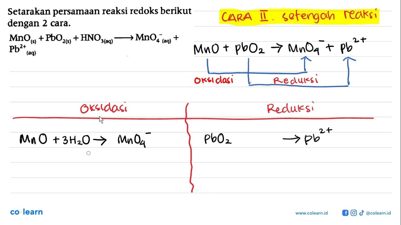 Setarakan persamaan reaksi redoks berikut dengan 2 cara.