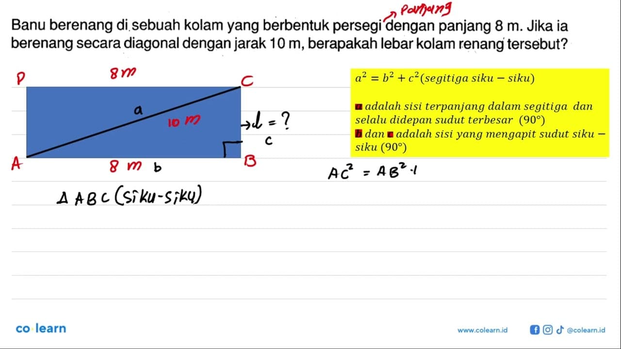 Banu berenang di sebuah kolam yang berbentuk persegi dengan