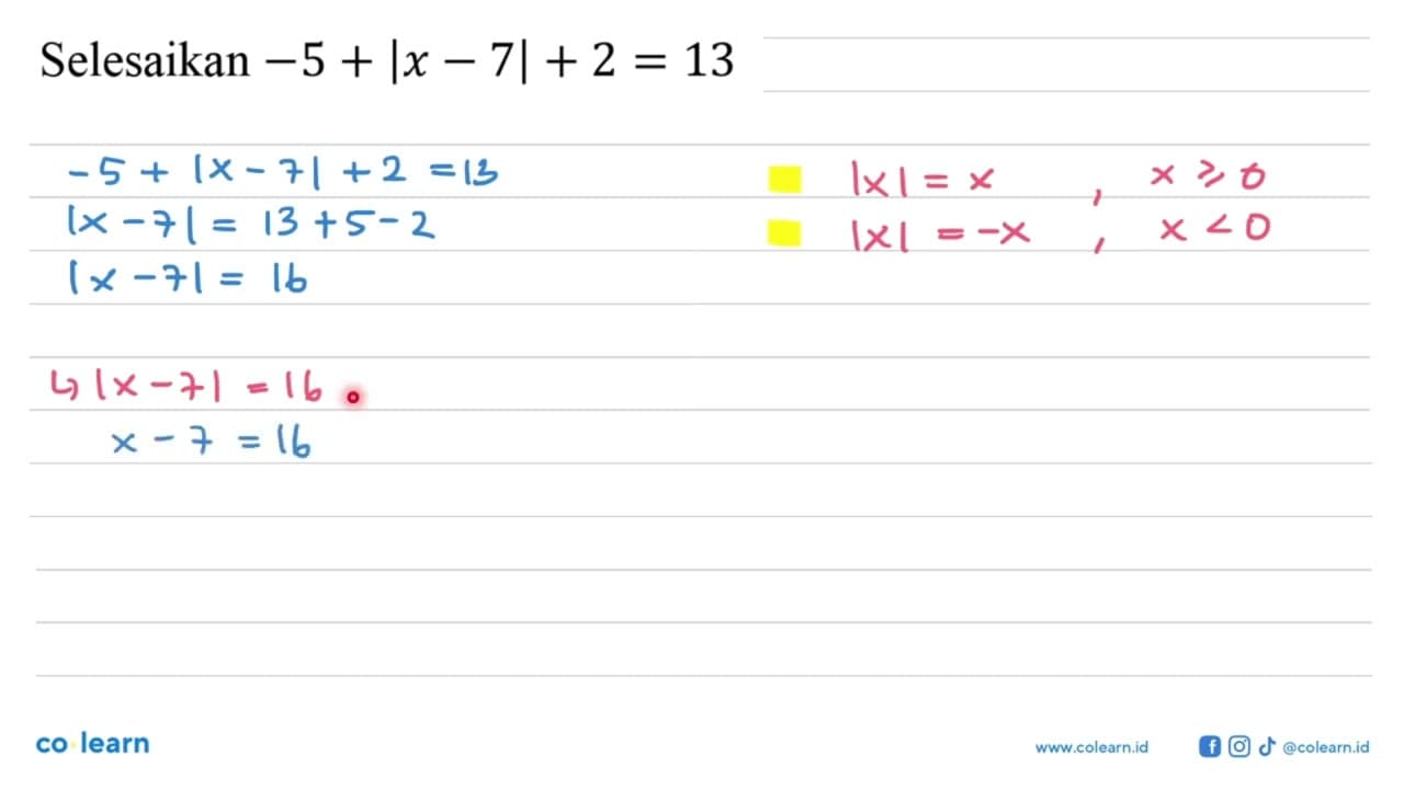 Selesaikan -5+|x-7|+2=13