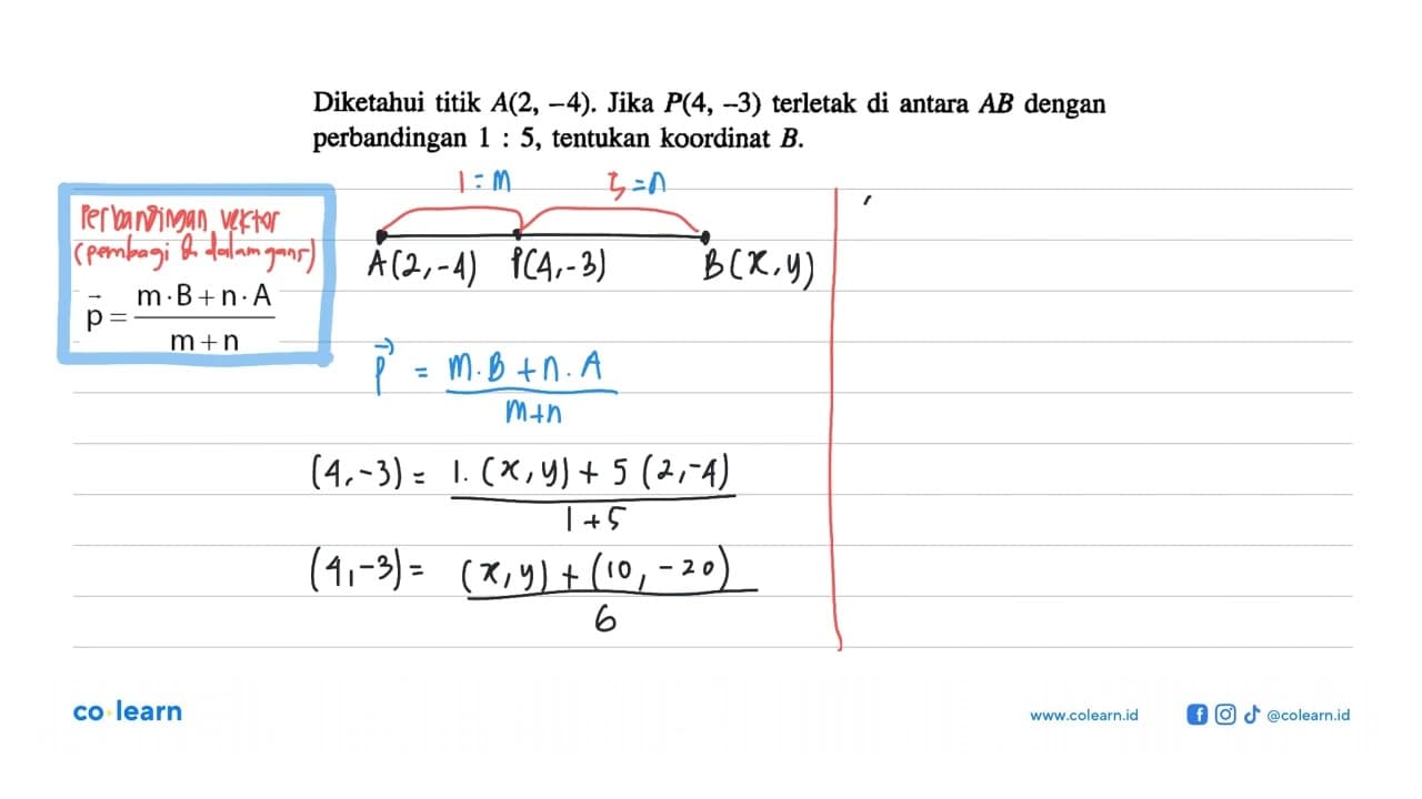 Diketahui titik A(2,-4). Jika P(4,-3) terletak di antara AB