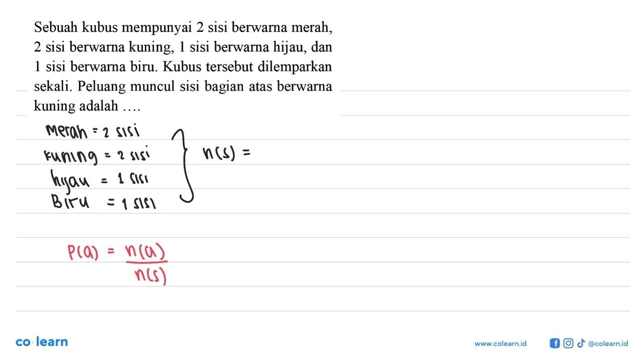 Sebuah kubus mempunyai 2 sisi berwarna merah, 2 sisi