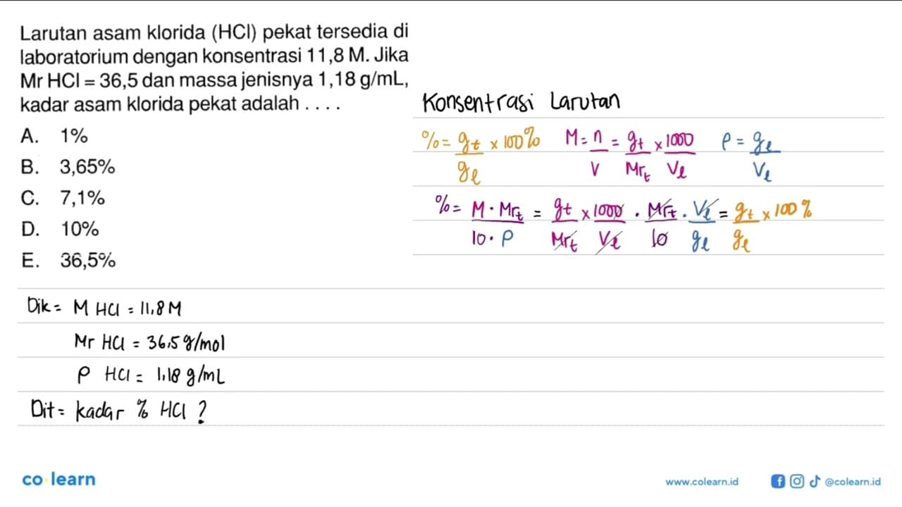 Larutan asam klorida (HCl) pekat tersedia di laboratorium