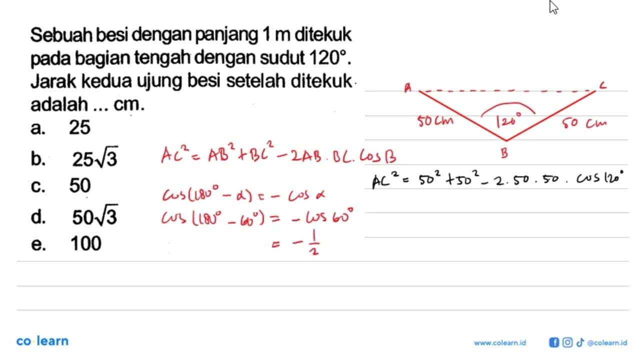 Sebuah besi dengan panjang 1 m ditekuk pada bagian tengah